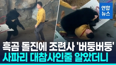 [영상] 중국 동물원서 조련사 덮친 흑곰…넘어뜨리고 막무가내 몸싸움