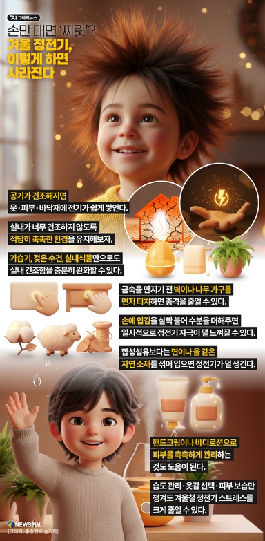 [AI그래픽뉴스] 손만 대면 &apos;찌릿&apos;… 겨울 정전기, 이렇게 하면 사라진다